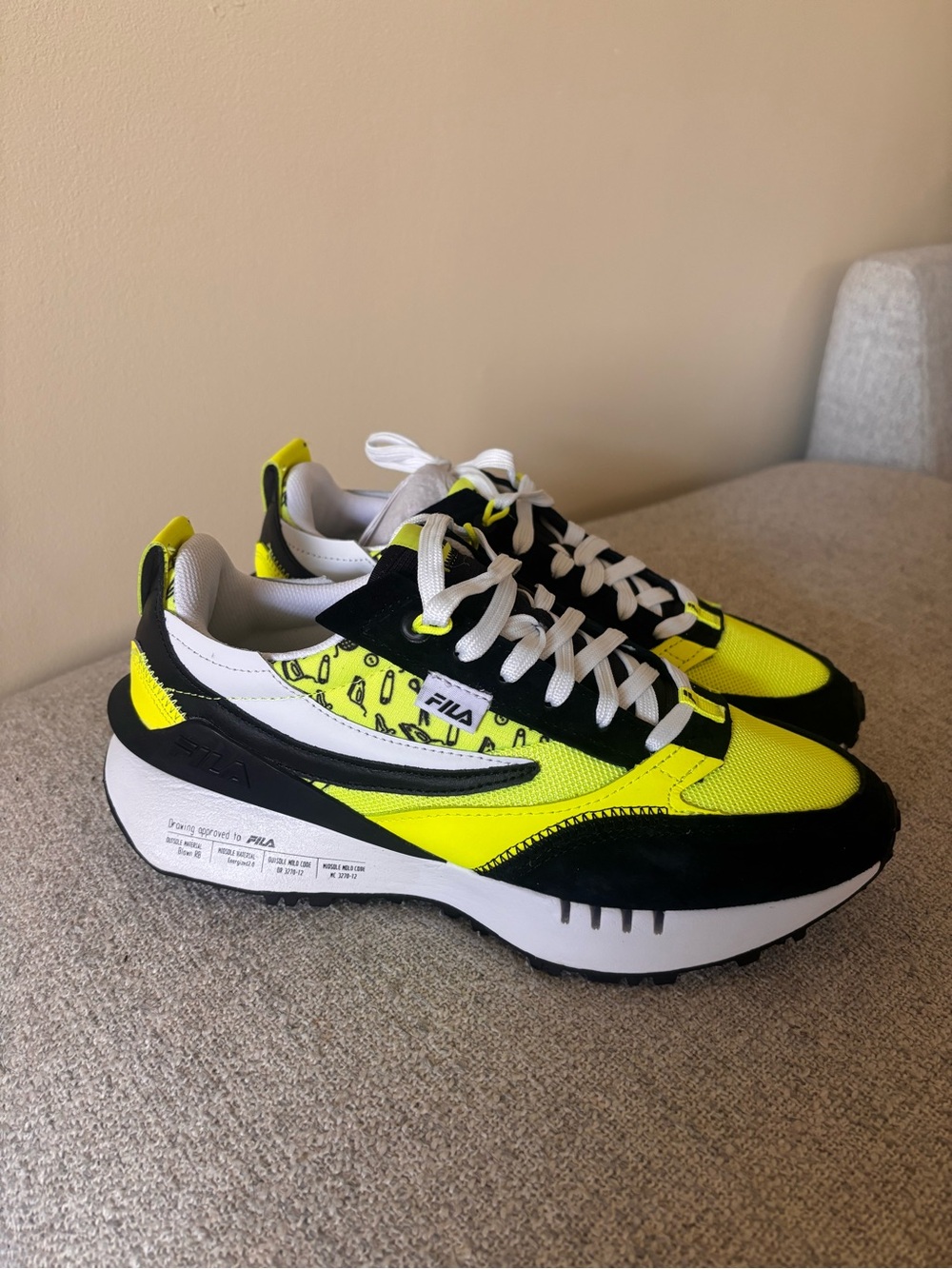 Fila Black and Neon Yellow Women's Low-Top Sneakers